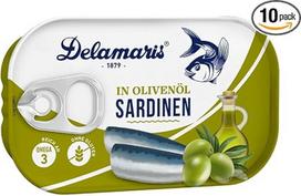 Sardinės alyvuogių aliejuje, be glitimo, turinčios daug omega-3 riebalų rūgščių, be priedų, 10 x 90 g, 10 vnt. pakuotė