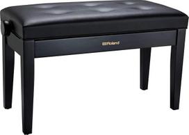 Satininės juodos spalvos "Roland Duet" dydžio pianino suoliukas su viniline sėdyne - RPB-D300BK