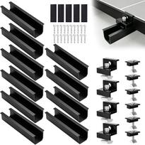 Saulės baterijų laikiklis 4 moduliams, fotovoltinių baterijų montavimo rinkinys | 12 cm juoda aliuminio bėgelė + reguliuojamas spaustukas 30–35 mm | aliuminio laikiklis plokščiam stogui, trapecijos formos lakštui, metaliniam stogui