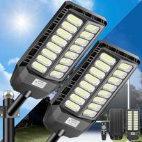 Saulės energija maitinamas lauko gatvės šviestuvas su judesio jutikliu ir nuotolinio valdymo pultu, 6500 K LED saulės šviestuvai, IP66 atsparumas vandeniui, gatvės šviestuvas, veikiantis nuo sutemų iki aušros, skirtas kiemui ir terasai, 2 vnt.