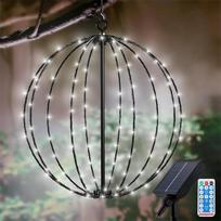 Saulės energija maitinami kabinamieji rutuliniai žibintai – lauko Kalėdų dekoracija, pasakų šviesos girlianda, vandeniui atsparus metalinis šviesos rutulys, 30 cm, 120 šviesos diodų, 8 režimai, su nuotolinio valdymo pultu, skirtas sodui, terasai ir patalp