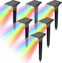 Saulės energija maitinami šviestuvai, sodo prožektoriai, saulės energija maitinamos lempos, spalvotos / RGB (8 spalvos ir 1 vaivorykštės spalva), LED saulės energija maitinami sodo šviestuvai, IP67 atsparūs vandeniui, skirti lauko kiemui, terasai, Helovin