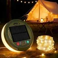 Saulės energija maitinamos kempingo girliandos, 100 cm ilgio vandeniui atsparios saulės energija ir USB maitinamos LED kempingo girliandos su 8 apšvietimo režimais, nešiojamas, ištraukiamas ir įkraunamas kempingo žibintas, skirtas kempingui, palapinei ir