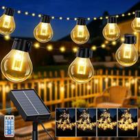 Saulės energija maitinamos girliandinės lemputės, skirtos naudoti lauke, 20 m ilgio, su 200 šviesos diodų, įskaitant 40 lempučių, lauko saulės energija maitinamos girliandinės lemputės su reguliuojamu apšvietimo intensyvumu ir nuotolinio valdymo pultu, 8