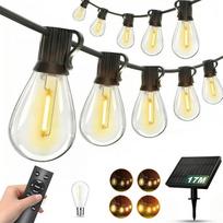 Saulės energija maitinamos lauko girliandos, 17 m ilgio LED girliandos, saulės energija maitinamos, atsparios oro sąlygoms, su nuotolinio valdymo pultu ir 25+1 S11 tipo LED lemputėmis, IP65 klasės vandeniui atsparios saulės energija maitinamos lauko girli