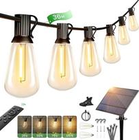 Saulės energija maitinamos lauko girliandos, 120 pėdų/36 m ilgio ST38 sodo girliandos su 50 + 2 LED plastikinėmis lemputėmis, įkraunamos saulės energija, 4 režimai, atsparios vandeniui, skirtos sodui, terasai, vestuvių šventei, 2200 K šilta balta šviesa