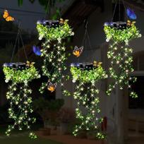 Saulės šviesos lauko sodas, 4 pakuotės kabantys dirbtiniai augalai 66 LED pasakų žibintai, IP65 saulės energija varomi vandeniui atsparūs ornamentai lauke, dovanos gimtadienio proga moterims, mamai, močiutei