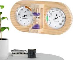 Sauna Luftfeuchtigkeitsmesser | 15-Minute Countdown Feuchtigkeitsmesser | Sauna Hygrometer mit Holzrahmen für Wandmontage,für Raum Garage Gewächshaus