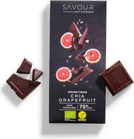 SAVOUR tamsusis šokoladas su Chia sėklomis ir greipfrutais, ekologiškas, veganiškas, be glitimo, be palmių aliejaus, tvari pakuotė (Chia sėklos ir greipfrutai, 1 lentelė)