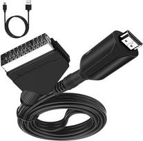 SCART į HDMI kabelinis adapteris – „viskas viename“ keitiklis, vaizdo ir garso keitiklis iš SCART į 1080p/720p HDMI su HDMI kabeliu, skirtas HDTV, STB, VHS, Xb00x, PS3, „Sky“, DVD, „Blu-ray“ ir kt.