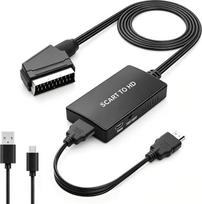 SCART į HDMI adapteris 720P/1080P SCART–HDMI „Full HD“ keitiklis su HDMI ir USB kabeliais, garso perjungikliu, skirtas HDTV monitoriui, televizoriui, projektoriui, STB, VHS, Xbox, PS3, „Sky“, „Blu-Ray“ ir DVD grotuvui, juodos spalvos