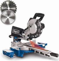 Scheppach HM216 kampinis pjūklas, 2000 W, pjovimo disko skersmuo 216 mm, 34 cm pjovimo plotis su pjovimo linijos lazeriu ir LED apšvietimu, greito fiksavimo sukamasis stalas, komplekte 2 karbidiniai pjovimo diskai | 2 HW pjovimo diskai, skersmuo 216 mm, Z