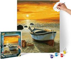 Schipper 609130885 „Tapyba pagal numerius“ – „Žvejybos valtis paplūdimyje“ – tapybos rinkinys suaugusiems, komplekte yra teptukas ir akriliniai dažai, 40 x 50 cm