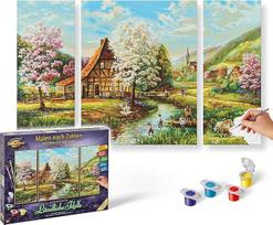 Schipper 609260664 Tapyba pagal skaičius - Kaimo idilė - Tapybos paveikslai suaugusiesiems, įskaitant teptuką ir akrilinius dažus Triptikas 50 x 80 cm