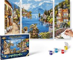 Schipper 609260818 „Tapyba pagal numerius“ – „Lago Romantico“ – tapybos rinkinys suaugusiems, įskaitant teptuką ir akrilo dažus, triptikas, 50 x 80 cm