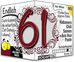 Schlump-Chili Endlich 61 - juokinga aštri gimtadienio dovana. Originali dovanos idėja 61-ojo gimtadienio proga vyrams ir moterims