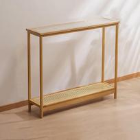 Schmaler Konsolentisch aus Bambus, Konsolentisch Flur mit Rattan und Glas, Schmaler Beistelltisch für Flur, Wohnzimmer und Schlafzimmer(Yellow,100cm/39.4in)