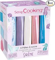 ScrapCooking – 5 vnt. fondanto „Undinė“ rinkinys – šviesiai mėlyna, parmos, balta, rožinė, turkio mėlyna – 5 x 80 g – cukrinė pasta tortų dekoravimui gimtadieniams – be glitimo ir be palmių aliejaus – 7259