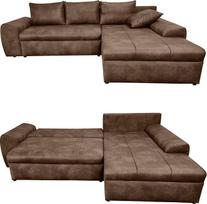 Senovinė kampinė sofa su miego funkcija ir lovos dėže W266/D186/H90 cm, "Wave Undersuspension", "Ottoman Right", jauki poilsio sofa su odiniu mikropluošto audiniu, ruda/18011