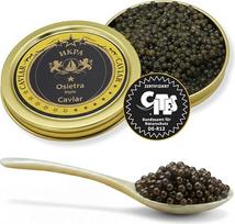 SEPEHR DAD CAVIAR „Osietra“ ikrai „Select“ 50 g, vidutinio dydžio grūdai 2,9 mm, „Osietra“ ikrai iš tvarios akvakultūros, subtilaus riešutų skonio ir puikiai subalansuoti, komplekte – nemokamas perlamutrinis šaukštelis