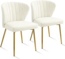 Sepnine® Velvet valgomojo kėdės, 2 vnt., modernios virtuvės kėdės, minkštos kėdės, valgomojo kėdės, ergonomiškos valgomojo kėdės su auksinėmis kojomis, skirtos svetainei, miegamajam, virtuvei (baltos spalvos)