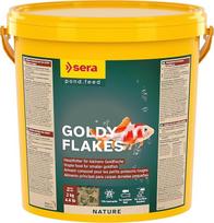 sera Goldy Flakes Nature 10 L/2 kg dribsnių maistas auksinėms žuvelėms, skirtas akvariumui ir tvenkiniui, dribsnių maistas mažesnėms auksinėms žuvelėms, akvariumo žuvų maistas su 5 % vabzdžių miltų, be dažiklių ir konservantų