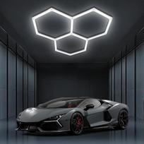 Šešiakampis LED garažo šviestuvas, skirtas garažams, automobilių plovykloms, sporto salėms, sandėliams, prekybos centrams (3-HEX)