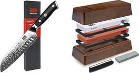 SHAN ZU Damask Santoku peilis virėjo peilis 67 sluoksnių Damasko peilis Virtuvės peilis ir galandinimo akmuo Peilių galandinimo akmuo su laikymo dėžute