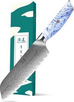 SHANGDAO Damasko peilis "Santoku", 18 cm virtuvinis peilis, itin aštrus japoniškas damaskinis kaltinis peilis "Santoku", ergonomiška dervos rankena, maisto gaminimo dovanos su dovanų dėžute