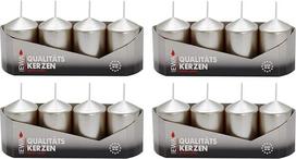 Sidabru lakuotos stulpinės žvakės, 16 vnt. pakuotė (4 x 4 vnt.) Dydis apytikriai 40 x 60 mm Advento žvakės Kalėdinės žvakės Stulpinės žvakės
