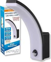 Sigmaled apšvietimas, LED lauko sieninis šviestuvas su judesio jutikliu (galima išjungti), IP65 atsparus vandeniui, 3 pasirenkamos galios, 20W-2300lm, 15W-1800lm, 12W-1400lm, 3000K šiltai balta, juodas sieninis šviestuvas lauke