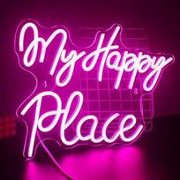 SIGNSHIP My Happy Place Neon Lights, LED neoniniai žibintai, USB raidės, didelis akrilo menas, sienų apdaila miegamajam, žaidimų kambariui, barui, vakarėlių dekoracijoms