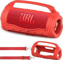 Silikoninis apsauginis dėklas, skirtas „JBL Flip 7“ garsiakalbiams – atsparus smūgiams nešiojimo dėklas su nuimamu peties diržu ir rankena, tik dėklas, be garsiakalbių (raudonas)