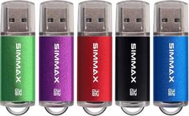 SIMMAX USB atmintinė 32GB, USB 2.0, „Flash Drive“, „Thumb Drive“, „Pen Drive“, 5 vnt. rinkinys (32GB, žalia, violetinė, raudona, juoda, mėlyna)