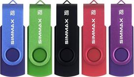 SIMMAX USB atmintinė, 16GB, „Memory Stick“, pasukamo dizaino USB atmintinės, „Zip“ atmintinės (16GB, mėlynos, žalios, juodos, raudonos, violetinės spalvos), 5 vnt. rinkinys
