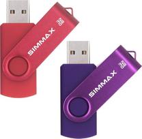 SIMMAX USB atmintinė, 32GB, „Memory Stick“, su pasukamu korpusu, USB atmintinės, „Zip“ atmintinės (32GB, raudonos ir violetinės spalvos), 2 vnt. rinkinys