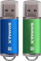 SIMMAX USB raktas, 32GB, USB 2.0, atmintinė, „Thumb Drive“, „Pen Drive“, 2 vnt. rinkinys (32GB, mėlyna ir žalia)