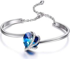 Širdies apyrankė sidabro sterlingo sidabro moterų reguliuojamas apyrankė su mėlyna rožinė kristalai iš Swarovski, gimtadienio vestuvių metinių dovanos motina moterys draugė.