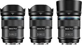 SIRUI F1.2 fiksuoto židinio nuotolio rinkinys (23 mm, 33 mm, 56 mm) "Sony" APS-C E-Mount fotoaparatams, įskaitant plačiakampį ir portretinį objektyvą, skirtą Alpha 5100, 6000, 6100, 6400, 6600, FX30, ZV-E10