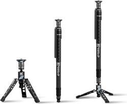 SIRUI SVM-145 "Rapid System" anglies pluošto monopodas su kojelėmis, 57" profesionalus fotoaparato monopodas, greitai reguliuojamas aukštis, lengvas kelioninis DSLR monopodas