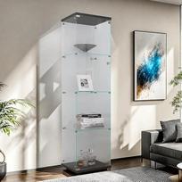 Šiuolaikinė stiklinė vitrina Grūdinto stiklo vitrina 4 sluoksnių su 1 durelėmis ir užraktais Skaidri laisvai pastatoma kolekcinė vitrina, skirta svetainei, miegamajam, biurui 43 x 36 x 164 cm (juoda)