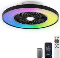Šiuolaikinis RGB LED lubinis šviestuvas su ventiliatoriumi, skersmuo 60 cm, RGB lubinis ventiliatorius su lempa, tolygios ventiliacijos greičio nustatymo galimybė, lengvas apšvietimo reguliavimas, 3000–5500 K, juodos spalvos, 60 cm