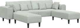 Šiuolaikiška 3-vietė šviesiai pilkos spalvos aksominė sofa su faneros rėmu, spyruoklinėmis pagalvėmis ir kvadratinėmis porankėmis, 250 x 188 x 76 cm