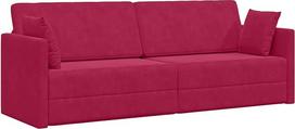 Šiuolaikiška aksominė grindų sofa-lova, sulankstoma trisvietė sofa su miego funkcija, vyno raudonos spalvos, komplekte su 2 pagalvėlėmis, reguliuojamas gulėjimo paviršius 213 x 70 x 77 cm, universali svečių lova