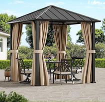 Šiuolaikiška pavėsinė su kietu stogu „Shade“ (2,4 x 2,4 m) – žiemai atspari, vandeniui atspari, tvirta sodo pavėsinė su cinkuoto plieno stogu, apsauga nuo UV spindulių; metalinė pavėsinė su šoniniais skydais, skirta sodui, kiemui, terasai ir kepsnių zonai