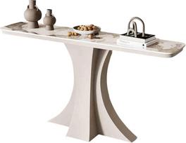 Šiuolaikiškas geometrinis konsolinis stalas – baltas prieškambario stalas, skirtas svetainei ir prieškambariui, daugiafunkcinis pagalbinis stalas, stilingas dizainas, 120 x 30 x 80 cm, kūrybiškas rėmas iš akmens plokščių