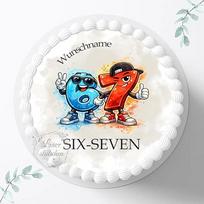 SIX-SEVEN Cake Topper 6 7 Personalizuotas su vardu, juokingas fondantas vaikams, 20 cm skersmens cukraus paveikslėlis, "TikTok Trend", "Internethype", nuotrauka tortams 8101D