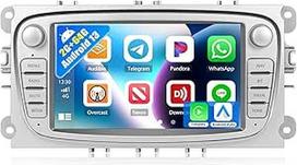 SIXWIN 2+64G Android 13 automobilinis radijas, skirtas Ford Focus MK2 Mondeo Cmax Galaxy Smax Kuga su Carplay/Android Car, 7 colių jutiklinis ekranas su GPS WiFi Bluetooth RDS FM (sidabrinis)