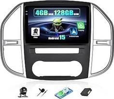 SIXWIN 4+128G "Android 15" automobilinis radijas su "CarPlay"/"Android Car"/"Mirror Link", skirtas "Mercedes Benz Vito 3 W447" (2014-2020), 10 colių HD jutiklinis ekranas Palaiko "WiFi" GPS "Bluetooth" FM/RDS USB EQ + atbulinės eigos kamera