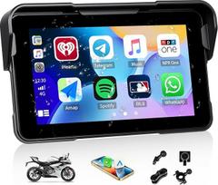 SIXWIN Motociklų "Carplay" ekranas "Moto" su belaidžiu "Carplay" "Android" automobiliu, 5 colių HD jutiklinis ekranas IP68 atsparus vandeniui Motociklų GPS navigacija Dvigubas "Bluetooth" asistentas "Siri" / "Google